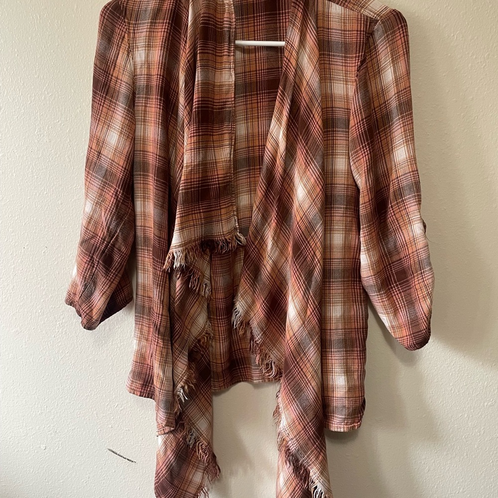 Plaid Fringe Cardigan
